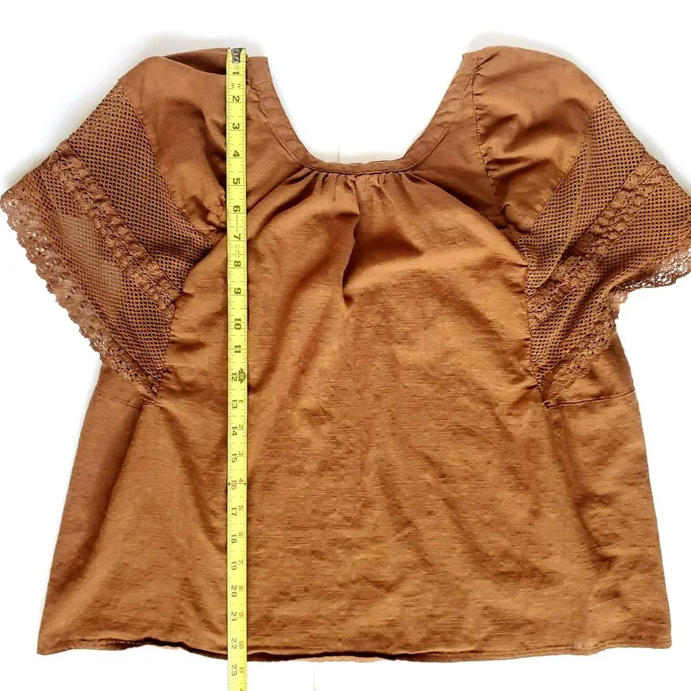 Old Navy Crochet Flutter Sleeve Top Womens M Sisal Brown Boho Chic Fairycore - Picture 8 of 9
